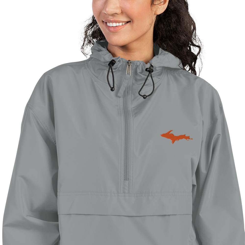 Michigan Upper Peninsula Packable Wind & Rain Jacket (w/ Orange UP Outline)