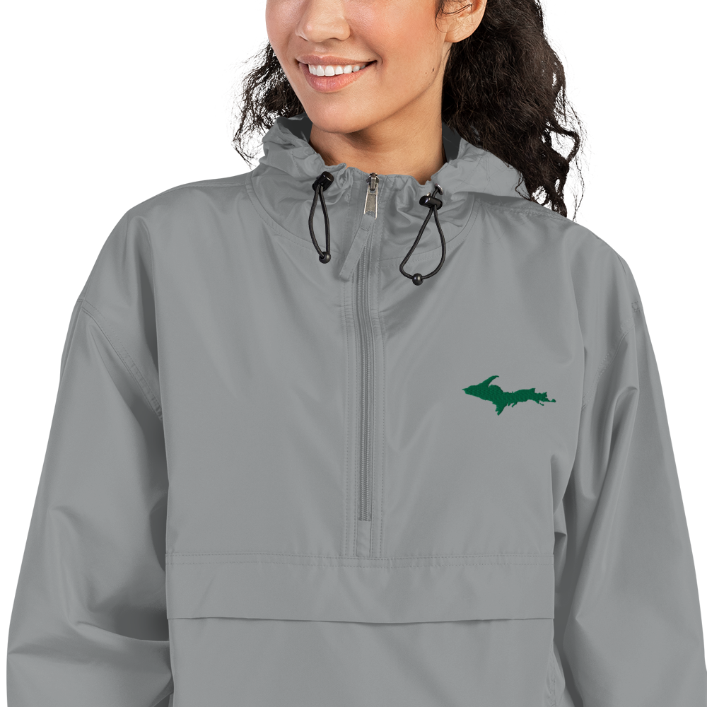 Michigan Upper Peninsula Packable Wind & Rain Jacket (w/ Green UP Outline)