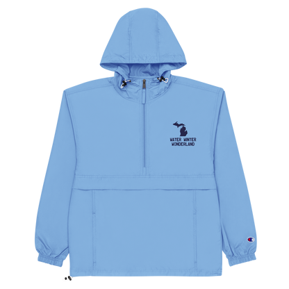 Michigan 'Water Winter Wonderland' Packable Wind & Rain Jacket | White/Navy Embroidery