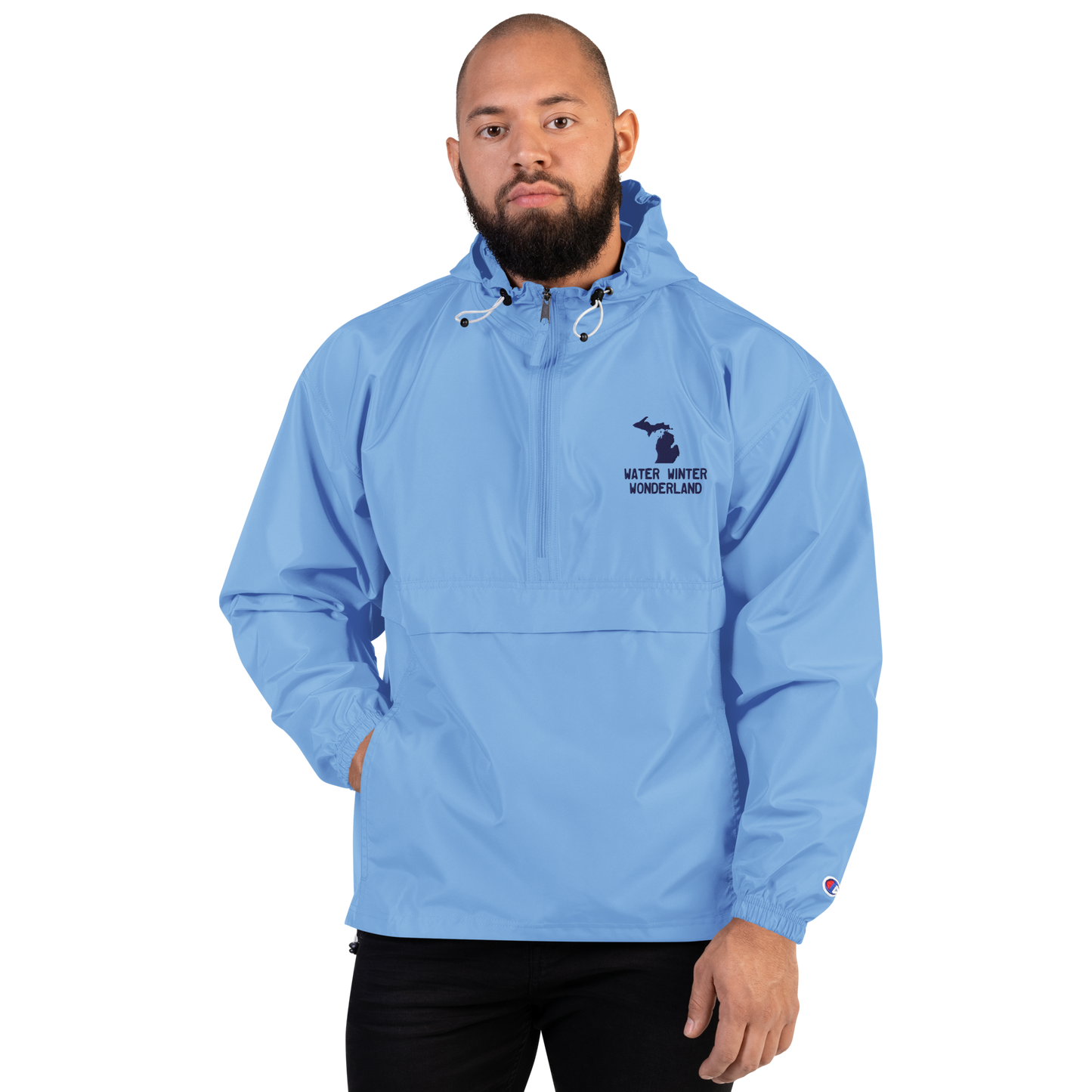 Michigan 'Water Winter Wonderland' Packable Wind & Rain Jacket | White/Navy Embroidery