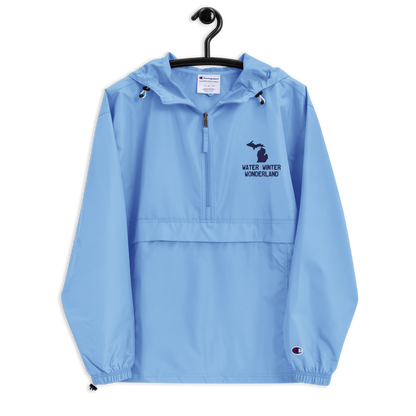 Michigan 'Water Winter Wonderland' Packable Wind & Rain Jacket | White/Navy Embroidery