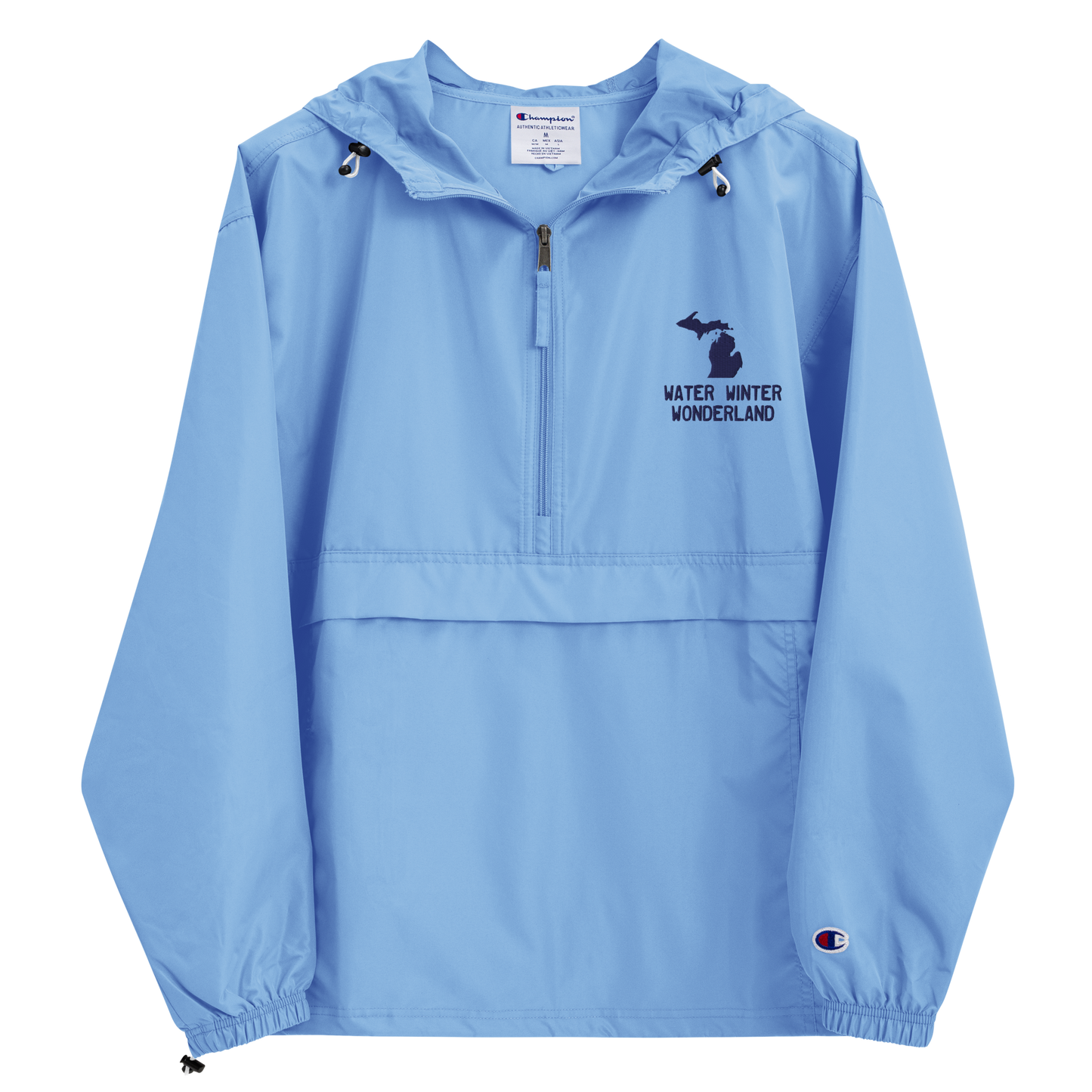 Michigan 'Water Winter Wonderland' Packable Wind & Rain Jacket | White/Navy Embroidery