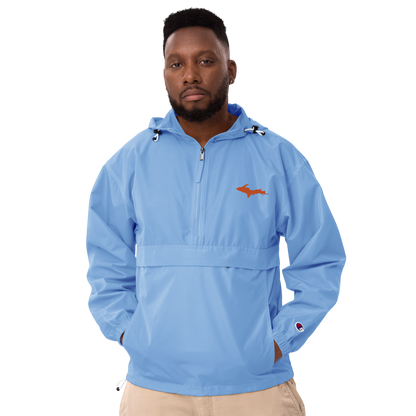 Michigan Upper Peninsula Packable Wind & Rain Jacket (w/ Orange UP Outline)