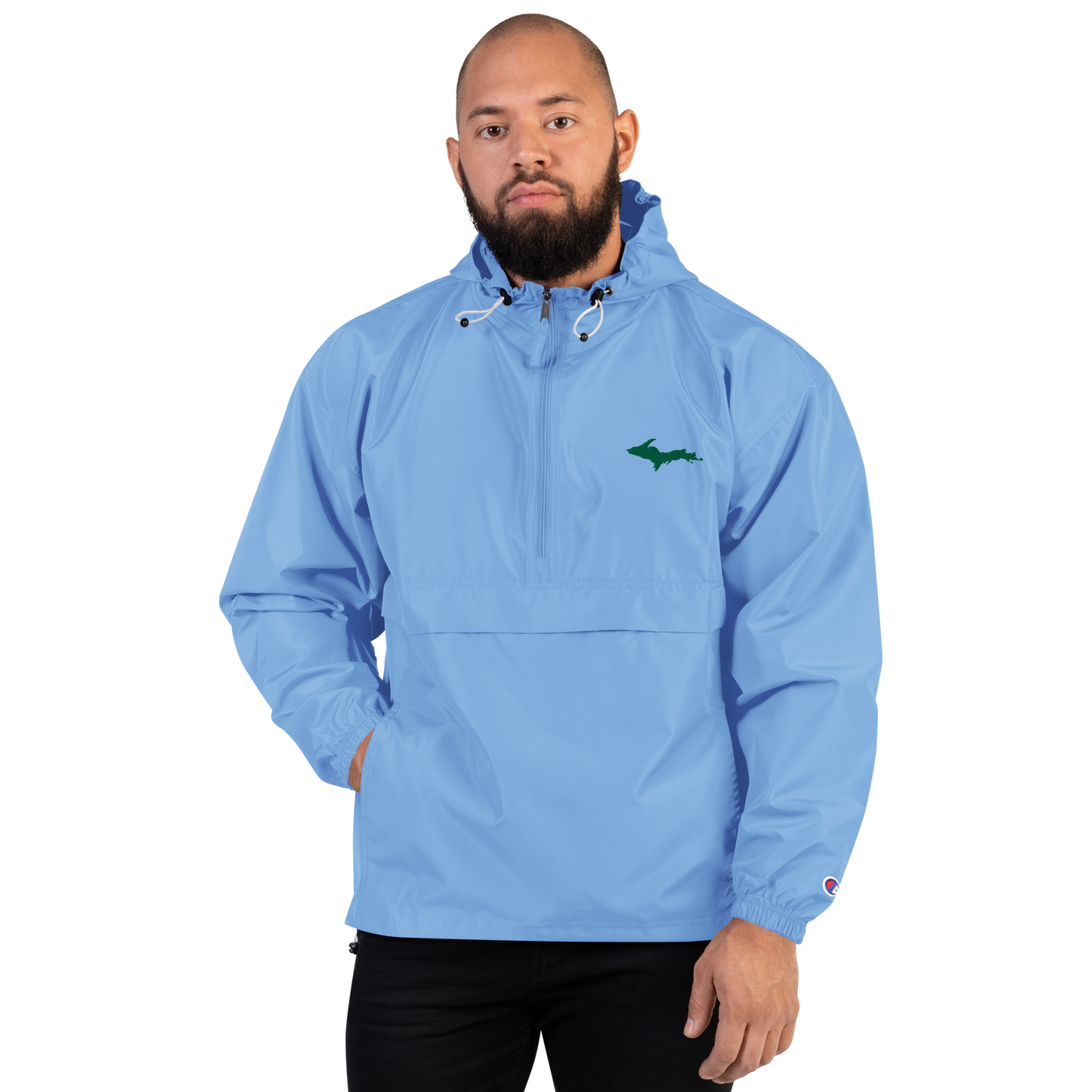 Michigan Upper Peninsula Packable Wind & Rain Jacket (w/ Green UP Outline)