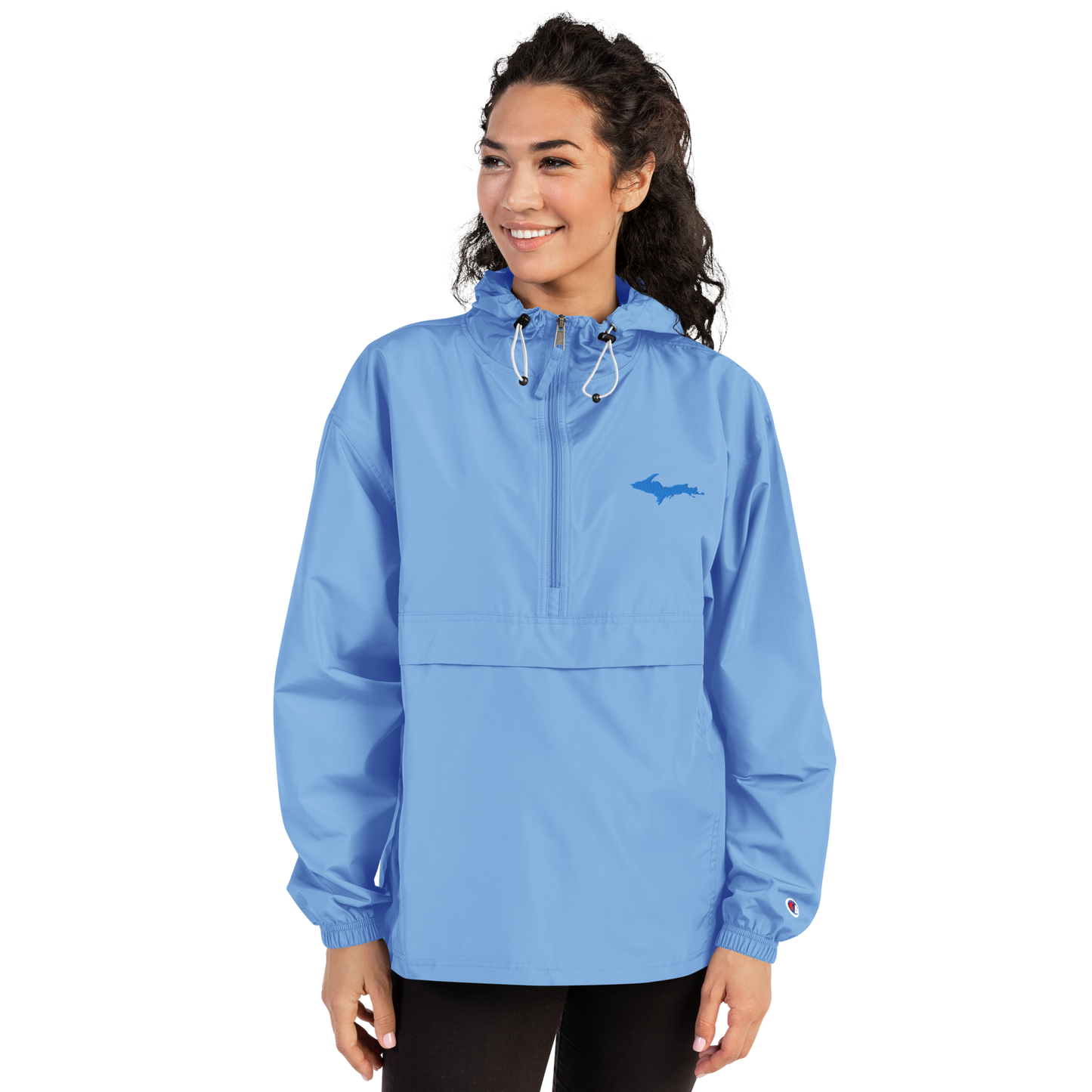 Michigan Upper Peninsula Packable Wind & Rain Jacket (w/ Azure UP Outline)