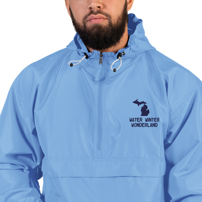 Michigan 'Water Winter Wonderland' Packable Wind & Rain Jacket | White/Navy Embroidery