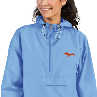 Michigan Upper Peninsula Packable Wind & Rain Jacket (w/ Orange UP Outline)