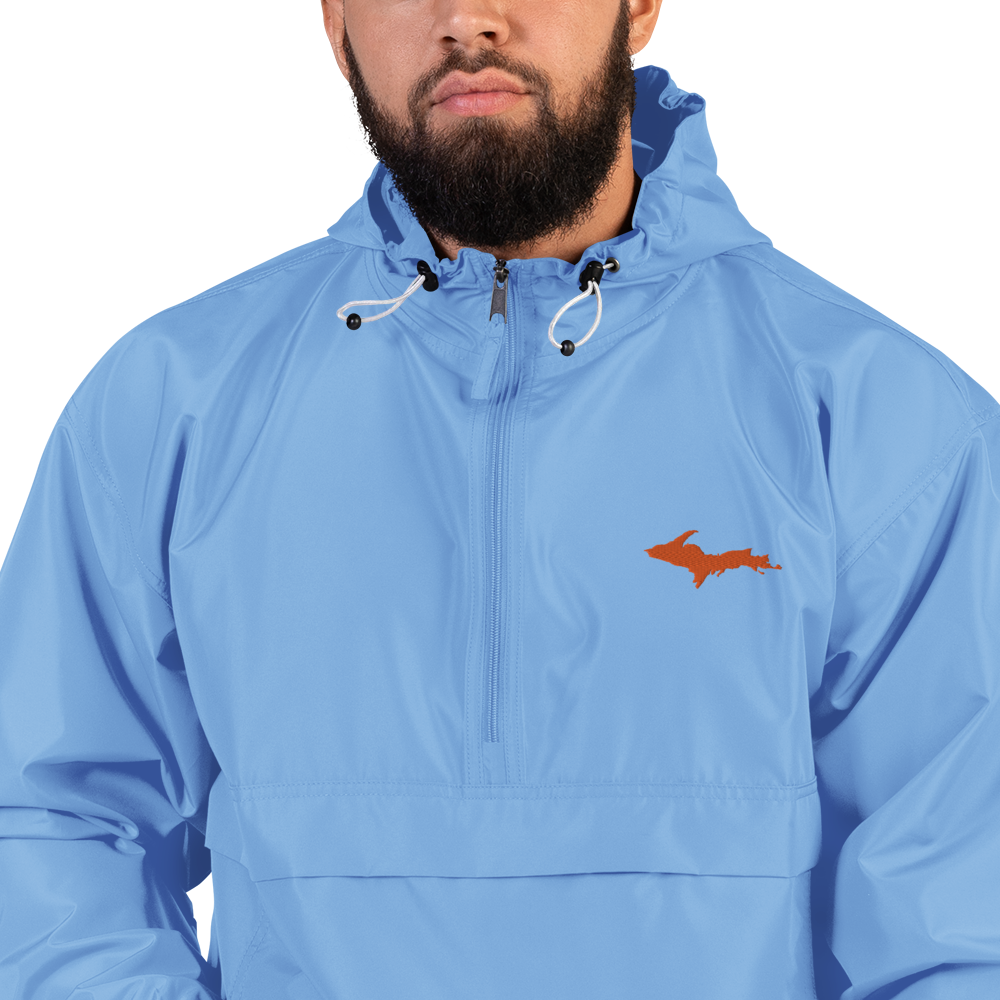 Michigan Upper Peninsula Packable Wind & Rain Jacket (w/ Orange UP Outline)