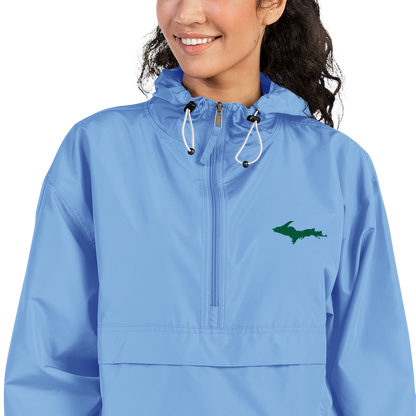 Michigan Upper Peninsula Packable Wind & Rain Jacket (w/ Green UP Outline)