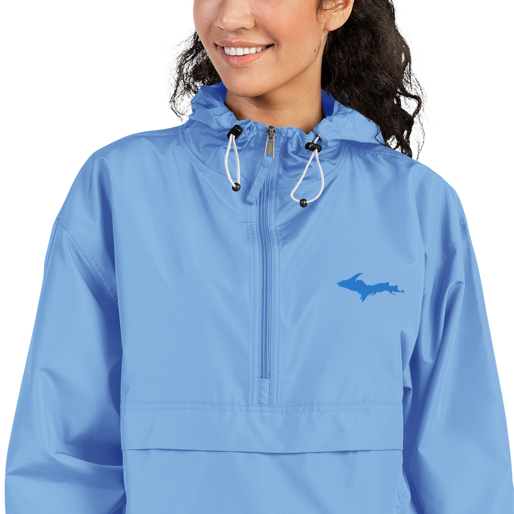 Michigan Upper Peninsula Packable Wind & Rain Jacket (w/ Azure UP Outline)