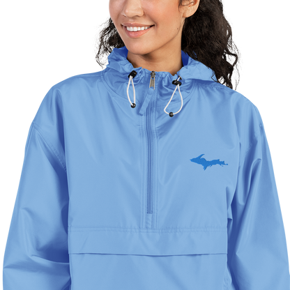 Michigan Upper Peninsula Packable Wind & Rain Jacket (w/ Azure UP Outline)