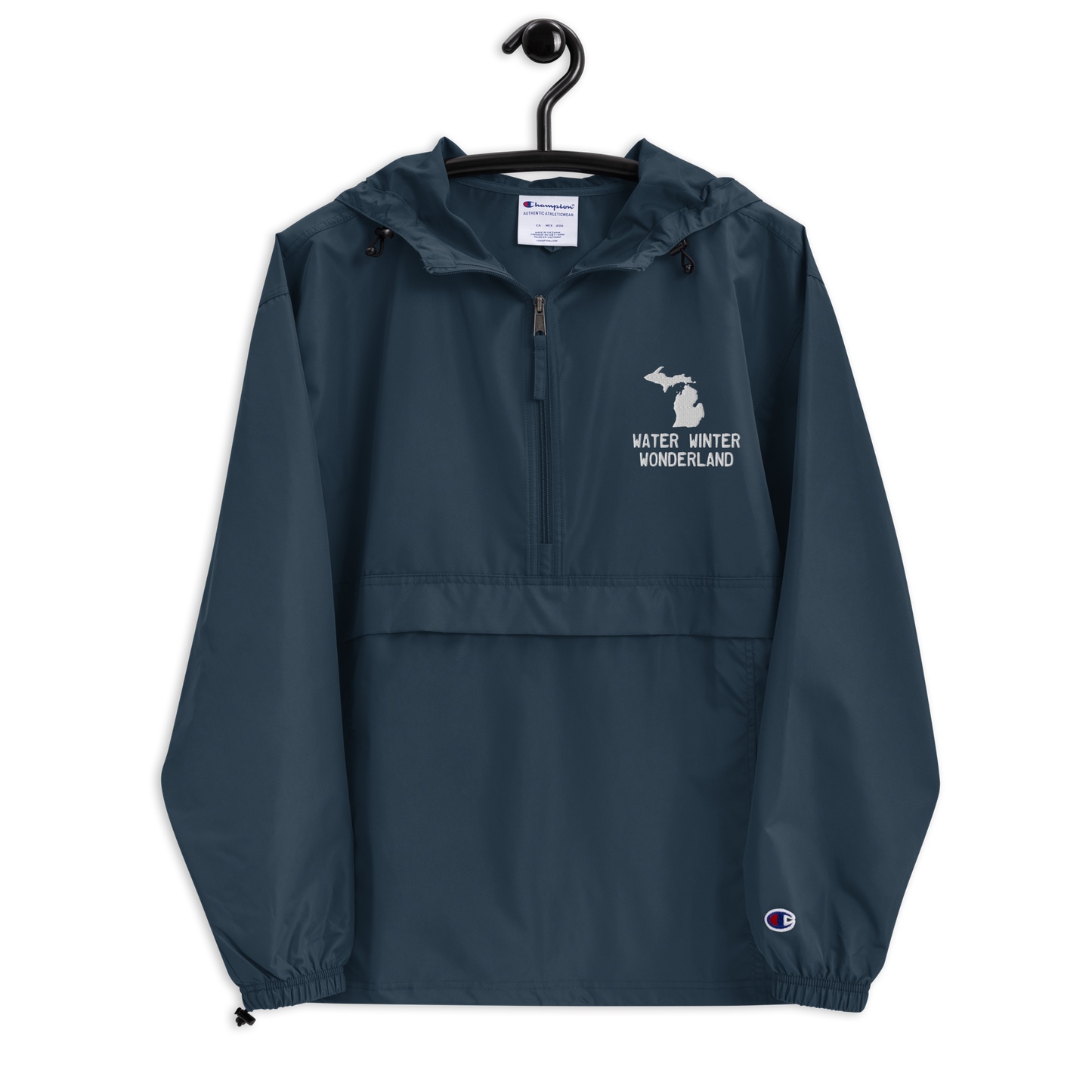 Michigan 'Water Winter Wonderland' Packable Wind & Rain Jacket | White/Navy Embroidery