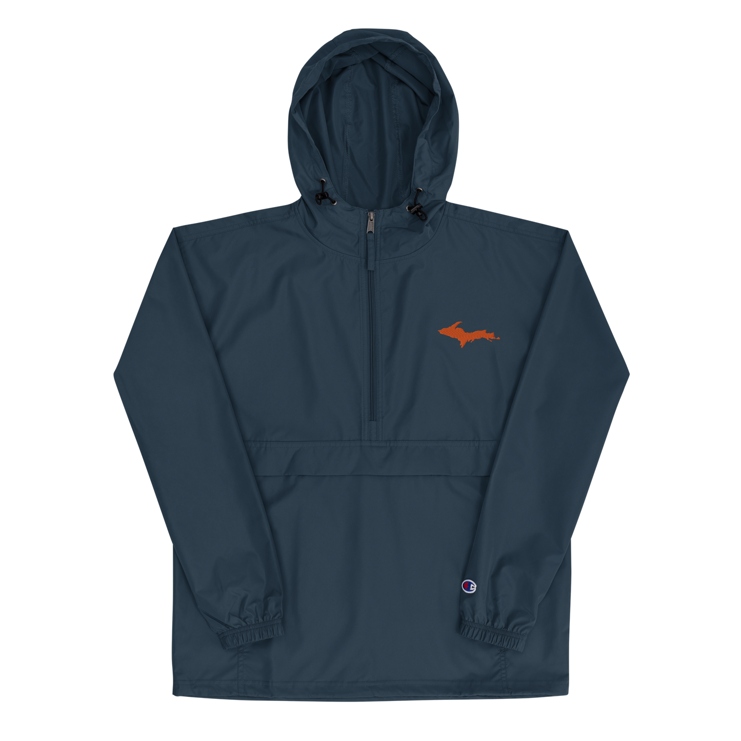 Michigan Upper Peninsula Packable Wind & Rain Jacket (w/ Orange UP Outline)