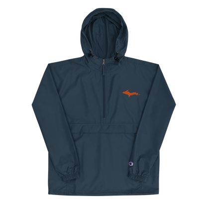 Michigan Upper Peninsula Packable Wind & Rain Jacket (w/ Orange UP Outline)