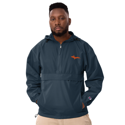 Michigan Upper Peninsula Packable Wind & Rain Jacket (w/ Orange UP Outline)