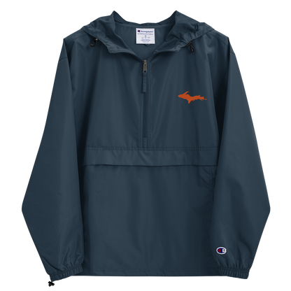 Michigan Upper Peninsula Packable Wind & Rain Jacket (w/ Orange UP Outline)