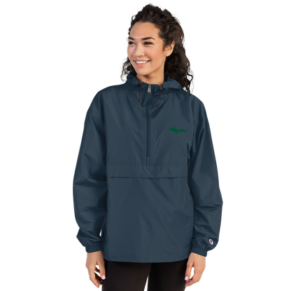 Michigan Upper Peninsula Packable Wind & Rain Jacket (w/ Green UP Outline)