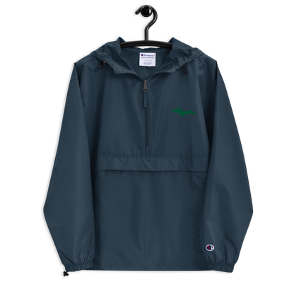 Michigan Upper Peninsula Packable Wind & Rain Jacket (w/ Green UP Outline)