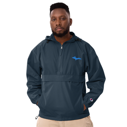 Michigan Upper Peninsula Packable Wind & Rain Jacket (w/ Azure UP Outline)