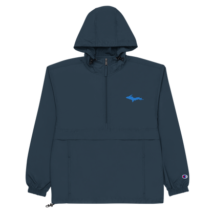 Michigan Upper Peninsula Packable Wind & Rain Jacket (w/ Azure UP Outline)