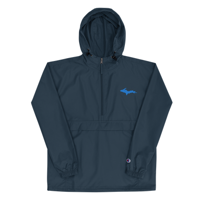 Michigan Upper Peninsula Packable Wind & Rain Jacket (w/ Azure UP Outline)