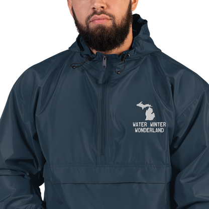 Michigan 'Water Winter Wonderland' Packable Wind & Rain Jacket | White/Navy Embroidery