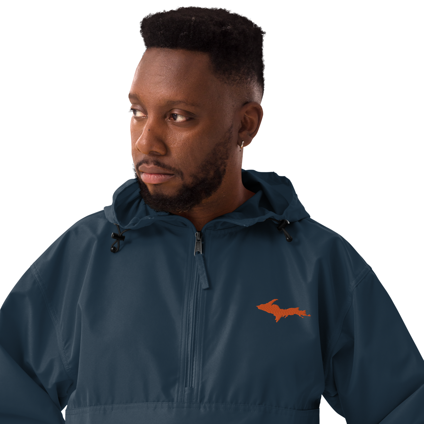 Michigan Upper Peninsula Packable Wind & Rain Jacket (w/ Orange UP Outline)