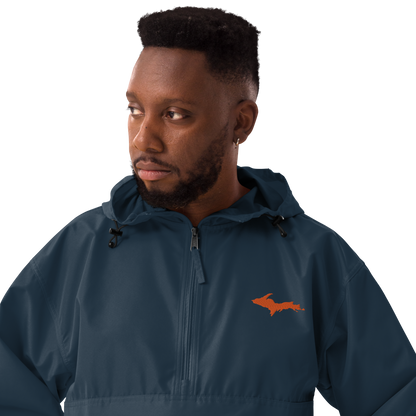 Michigan Upper Peninsula Packable Wind & Rain Jacket (w/ Orange UP Outline)