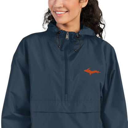 Michigan Upper Peninsula Packable Wind & Rain Jacket (w/ Orange UP Outline)