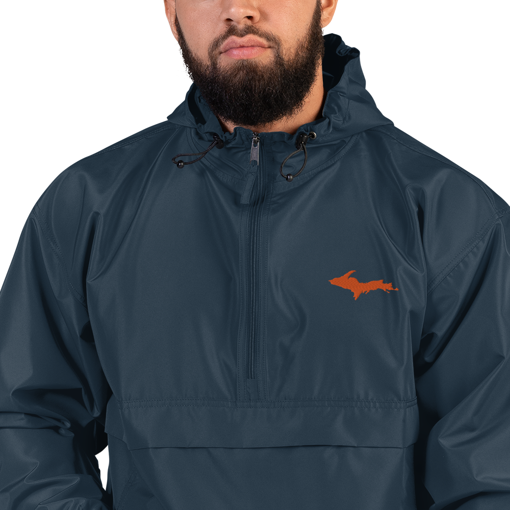 Michigan Upper Peninsula Packable Wind & Rain Jacket (w/ Orange UP Outline)