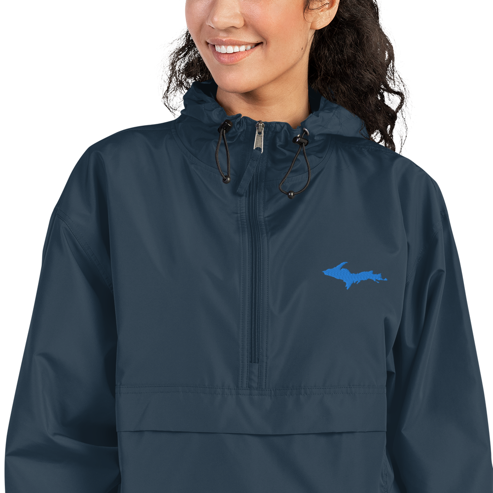 Michigan Upper Peninsula Packable Wind & Rain Jacket (w/ Azure UP Outline)