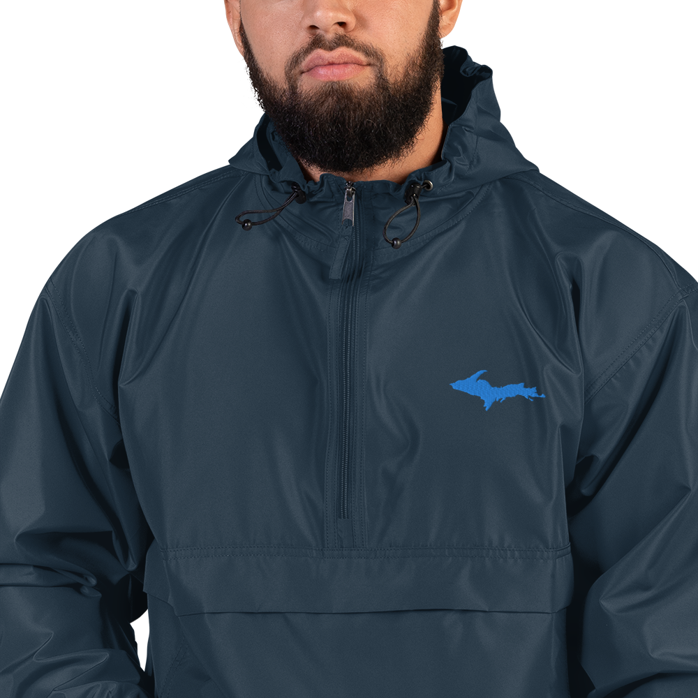 Michigan Upper Peninsula Packable Wind & Rain Jacket (w/ Azure UP Outline)