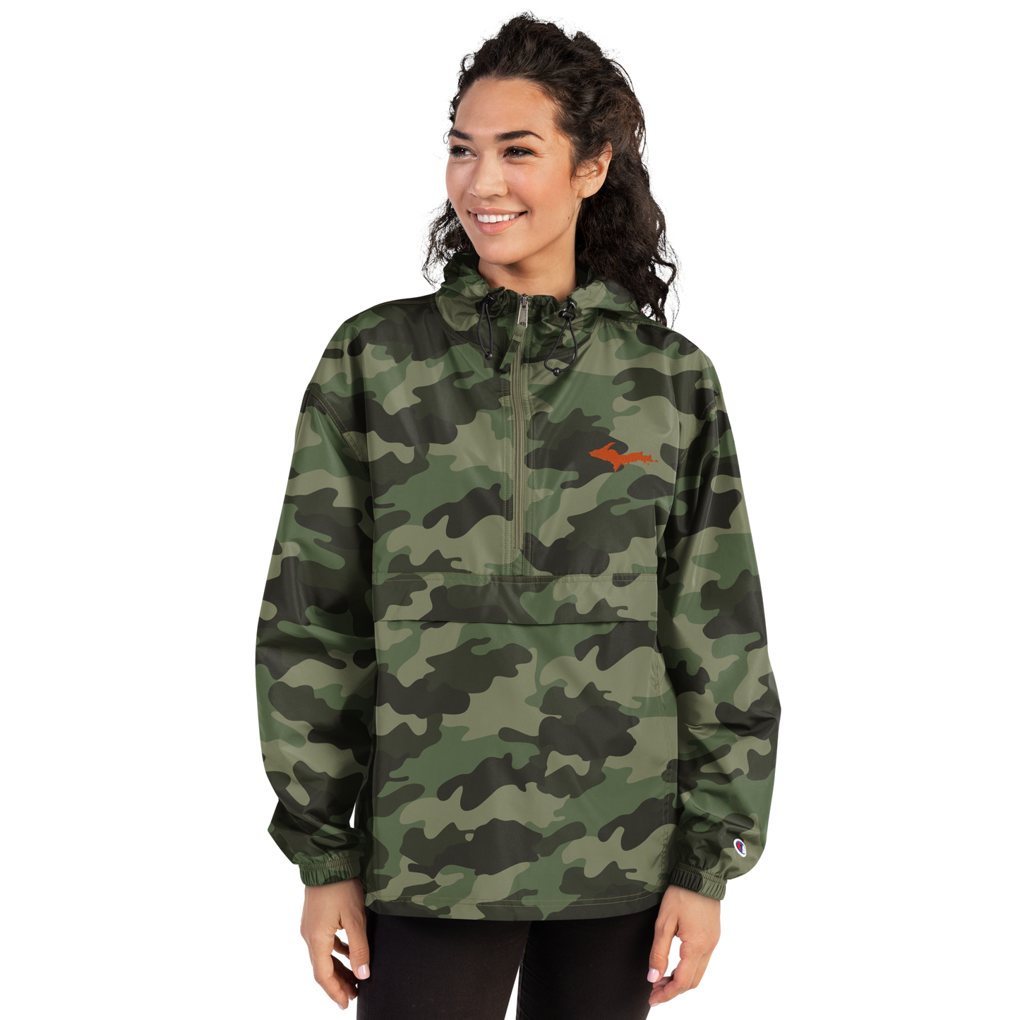 Michigan Upper Peninsula Packable Wind & Rain Jacket (w/ Orange UP Outline)