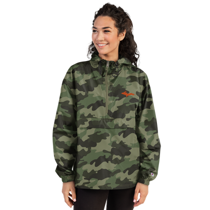 Michigan Upper Peninsula Packable Wind & Rain Jacket (w/ Orange UP Outline)