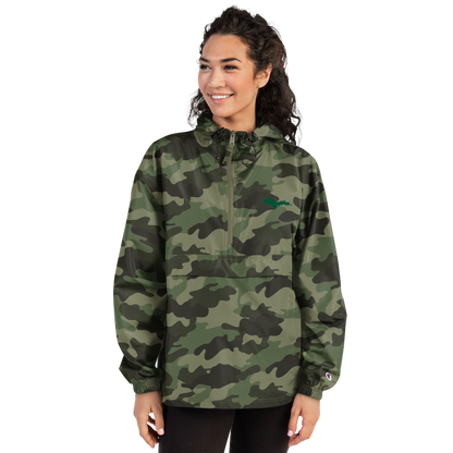 Michigan Upper Peninsula Packable Wind & Rain Jacket (w/ Green UP Outline)