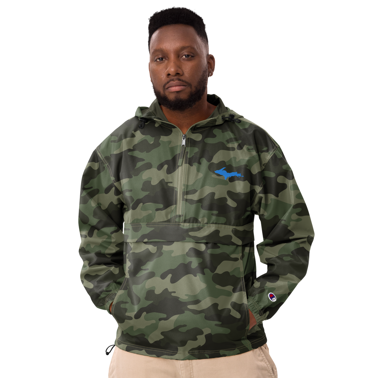 Michigan Upper Peninsula Packable Wind & Rain Jacket (w/ Azure UP Outline)