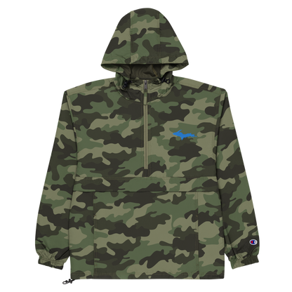 Michigan Upper Peninsula Packable Wind & Rain Jacket (w/ Azure UP Outline)