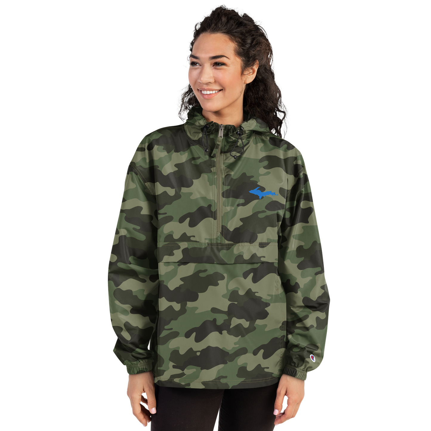 Michigan Upper Peninsula Packable Wind & Rain Jacket (w/ Azure UP Outline)