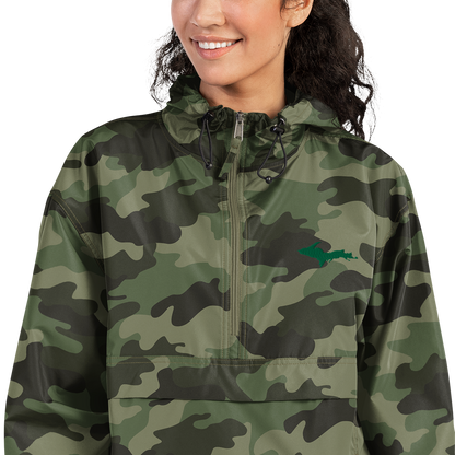 Michigan Upper Peninsula Packable Wind & Rain Jacket (w/ Green UP Outline)