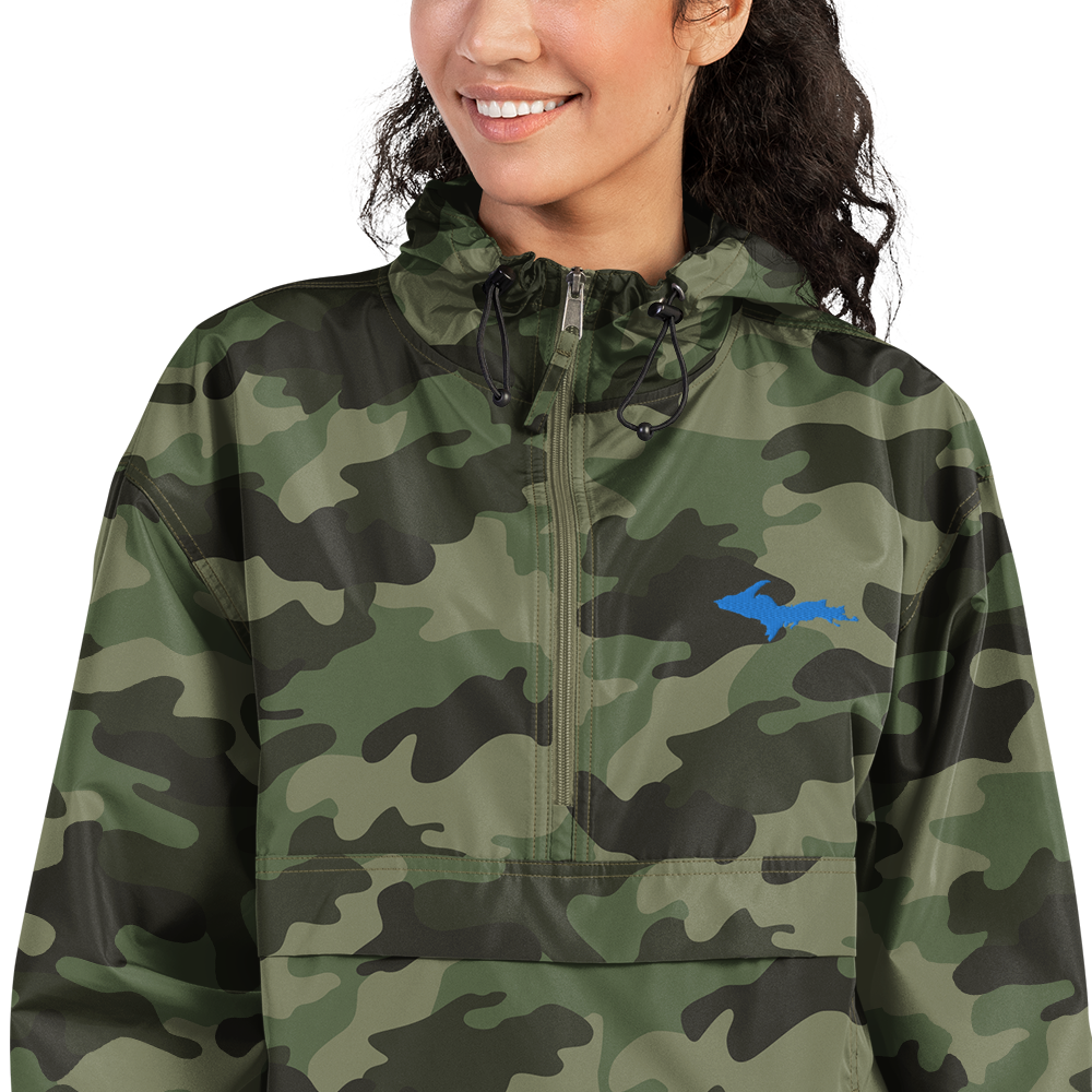 Michigan Upper Peninsula Packable Wind & Rain Jacket (w/ Azure UP Outline)