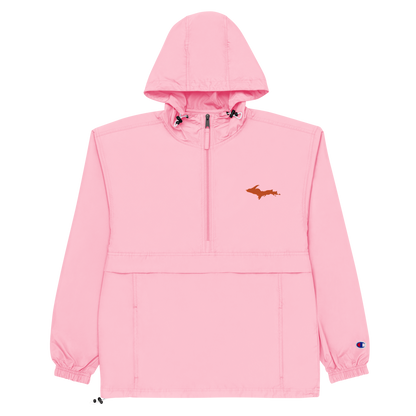 Michigan Upper Peninsula Packable Wind & Rain Jacket (w/ Orange UP Outline)