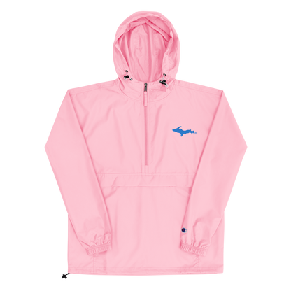 Michigan Upper Peninsula Packable Wind & Rain Jacket (w/ Azure UP Outline)