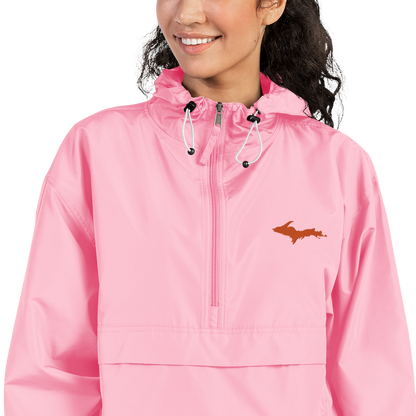 Michigan Upper Peninsula Packable Wind & Rain Jacket (w/ Orange UP Outline)