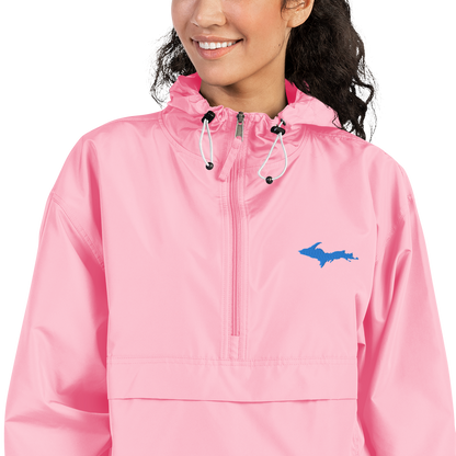 Michigan Upper Peninsula Packable Wind & Rain Jacket (w/ Azure UP Outline)