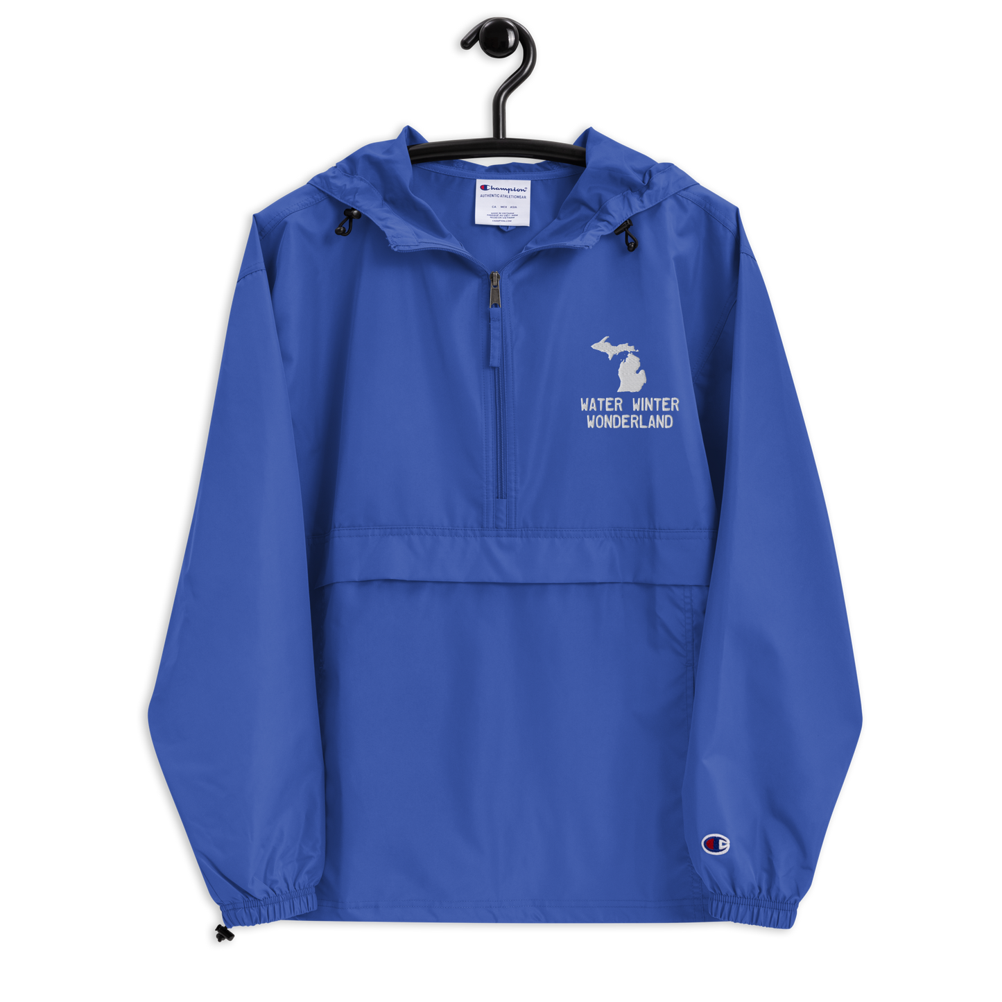 Michigan 'Water Winter Wonderland' Packable Wind & Rain Jacket | White/Navy Embroidery