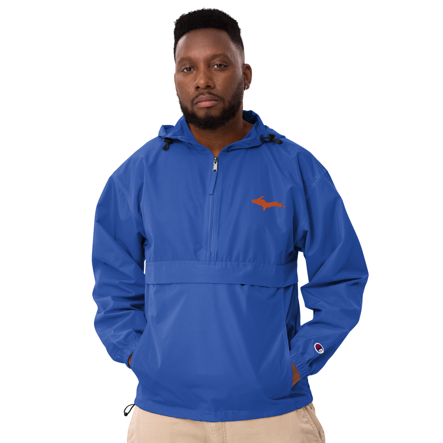 Michigan Upper Peninsula Packable Wind & Rain Jacket (w/ Orange UP Outline)