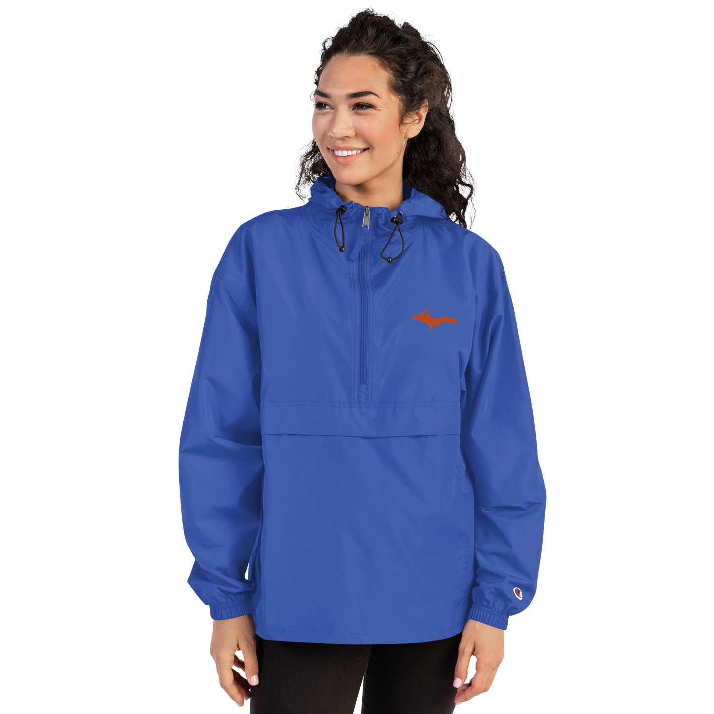 Michigan Upper Peninsula Packable Wind & Rain Jacket (w/ Orange UP Outline)