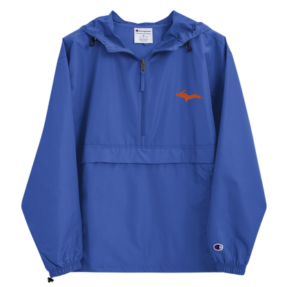 Michigan Upper Peninsula Packable Wind & Rain Jacket (w/ Orange UP Outline)