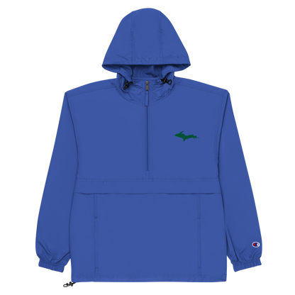 Michigan Upper Peninsula Packable Wind & Rain Jacket (w/ Green UP Outline)