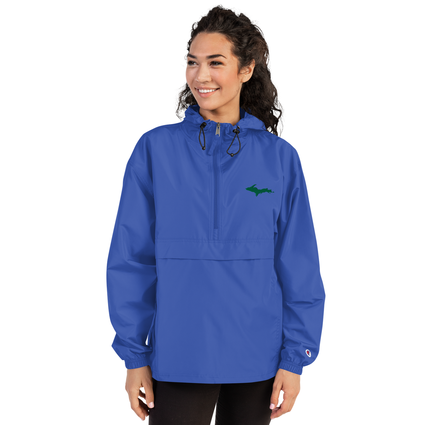 Michigan Upper Peninsula Packable Wind & Rain Jacket (w/ Green UP Outline)